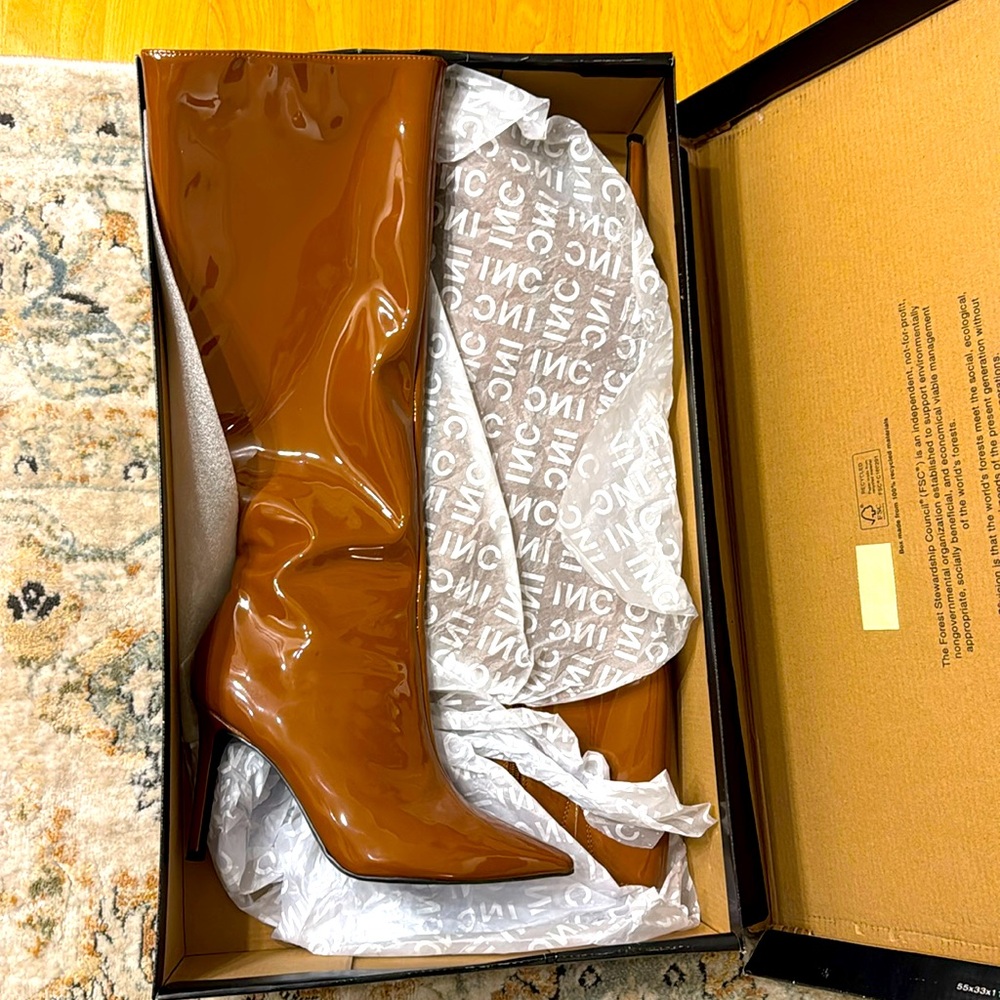 INC High Heel Lackuered Boots